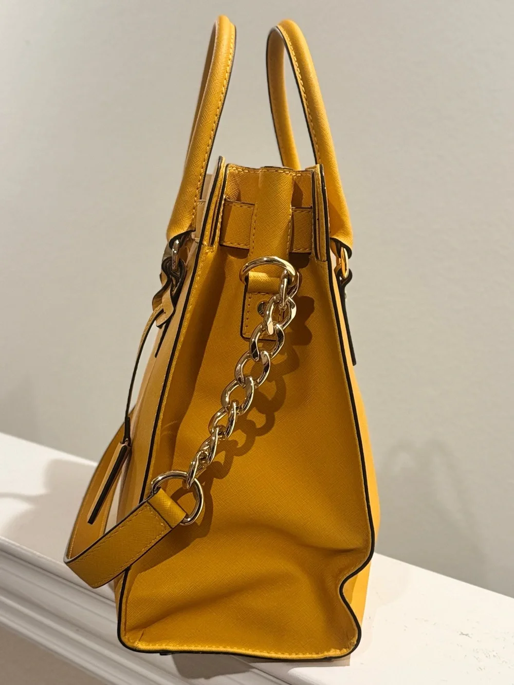 Michael Kors Yellow Saffiano Leather Hamilton North South Tote.